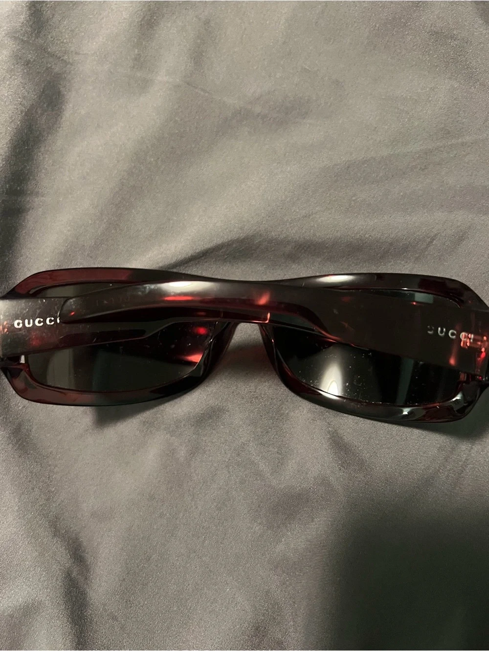 Gucci Women's Transparent Burgundy Sunglasses with Silver GG Temple